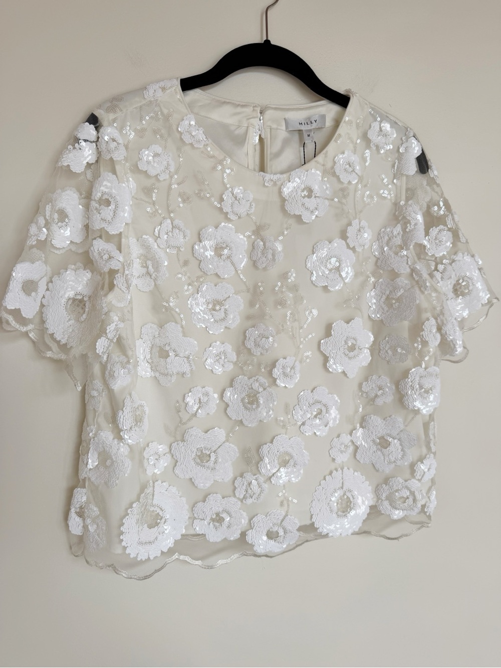 Milly Katelynn Floral Cascading Sequin Top Size Medium NWT